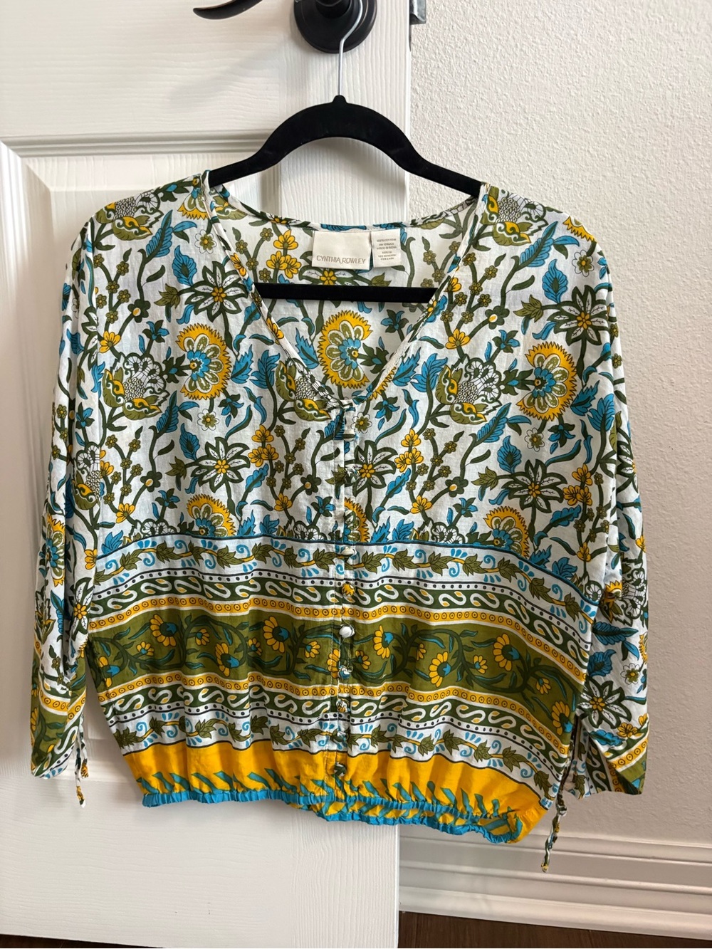Cynthia Rowley Blue, Yellow & Green Floral Button-Front Blouse